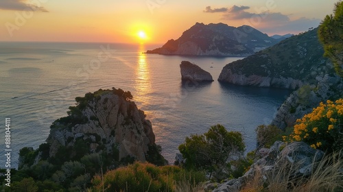 Captivating sunset moment from the Path of the Gods trail, with Li Galli islet