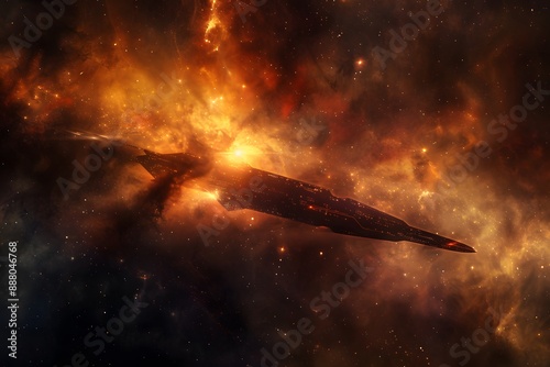 Spaceship Soaring Through a Nebula