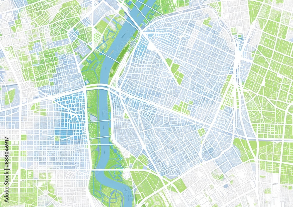 Fototapeta premium City Layout with River and Parks