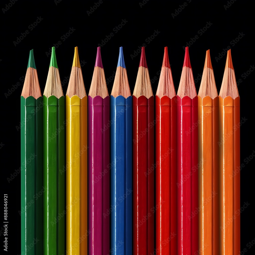 Colored pencils on a black background. Colored pencils on a black background.