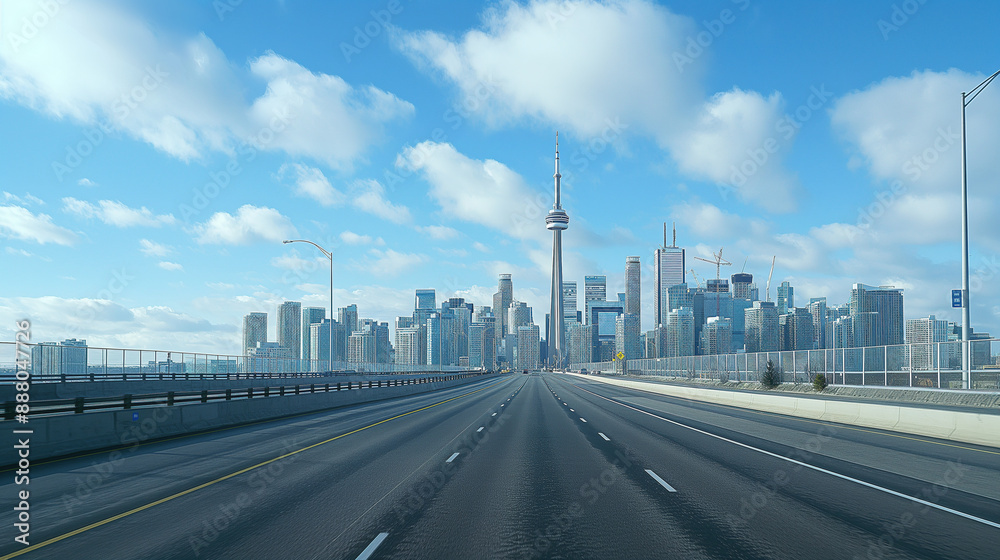 City high way against the background of city skyline	