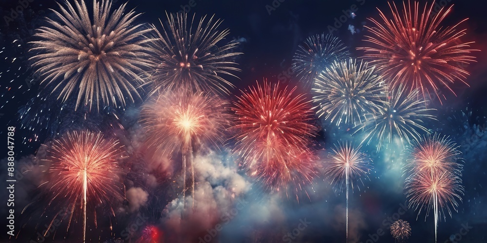 Naklejka premium New year celebration Fire work with Blue white color