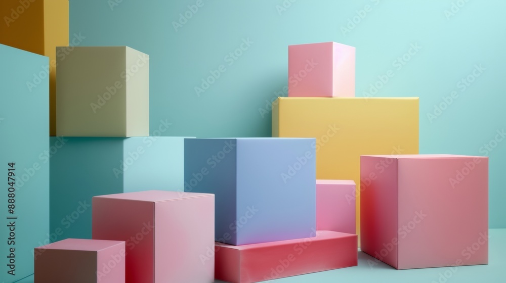 Colorful pastel boxes in a geometric arrangement Colorful pastel boxes in a geometric arrangement