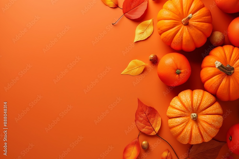 Image featuring a variety of orange pumpkins and leaves set against an orange background, capturing the essence of autumn. Image featuring a variety of orange pumpkins and leaves set against an orange background, capturing the essence of autumn.