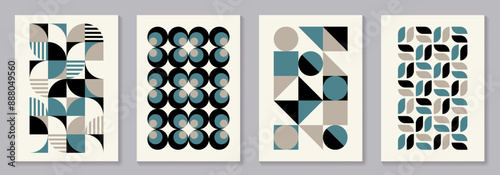 Retro set of geometric vector trendy bauhaus pattern backgrounds set. Vintage posters with 20s geometric design for cover design, poster and interior.