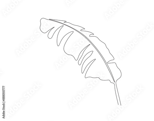 Continuous one line drawing of banana leaf. One line drawing illustration of banana leaf. Tropical leaf concept line art. Editable outline.