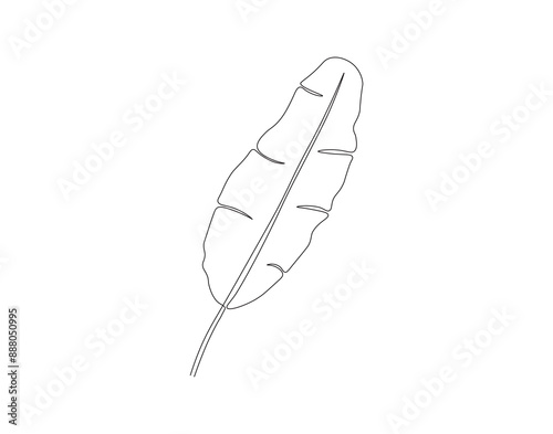 Continuous one line drawing of banana leaf. One line drawing illustration of banana leaf. Tropical leaf concept line art. Editable outline.