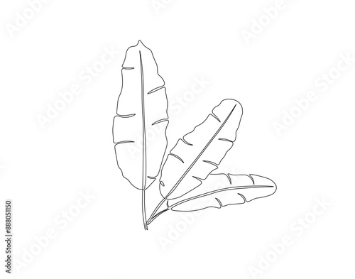 Continuous one line drawing of banana leaf. One line drawing illustration of banana leaf. Tropical leaf concept line art. Editable outline.