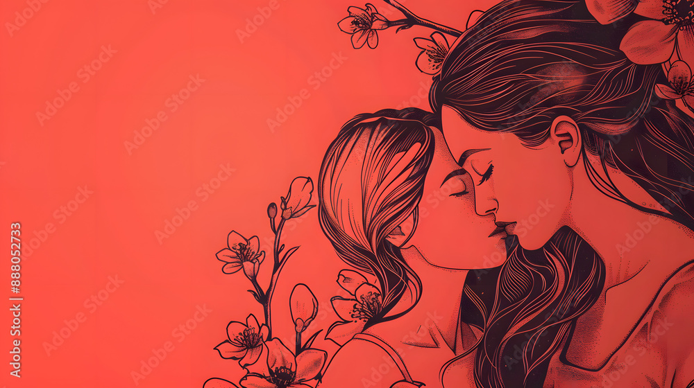 Mother's Day Banner: Black Line Sketch on Red Background. Mother's Day Banner: Black Line Sketch on Red Background.
