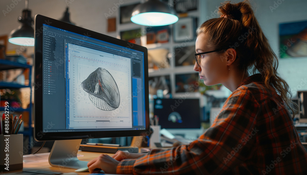 A female designer using graphic tool on computer. A female designer using graphic tool on computer.