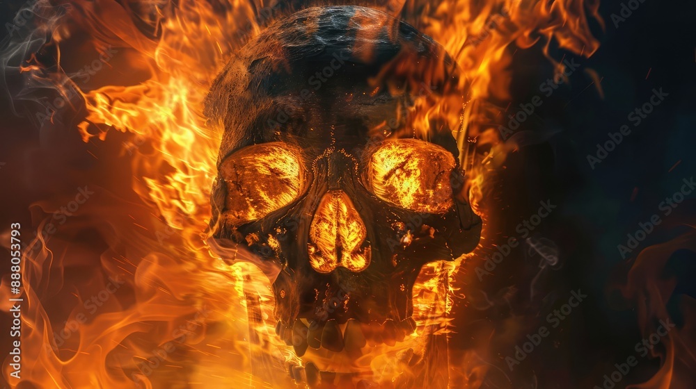 an epic display featuring a flaming skull that exudes fiery energy an epic display featuring a flaming skull that exudes fiery energy