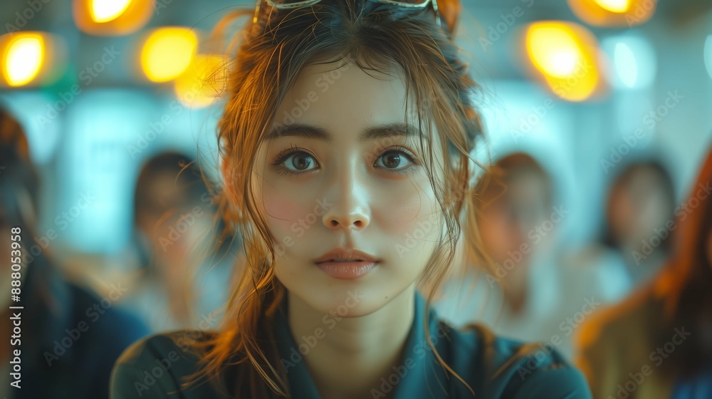 オフィスで仕事をする日本人女性 オフィスで仕事をする日本人女性