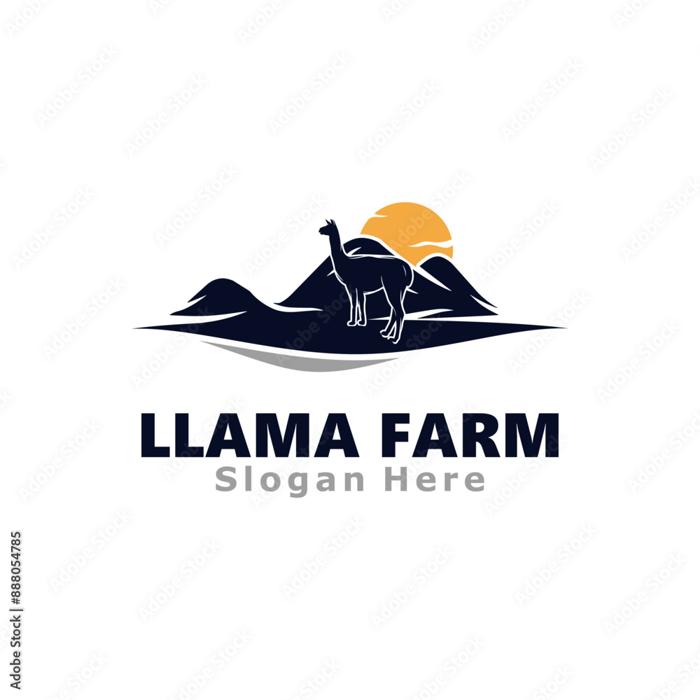 Llama with Mountain Logo Design Vector Template