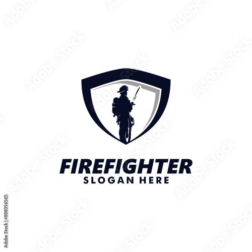 Firefighter and shield Logo Design