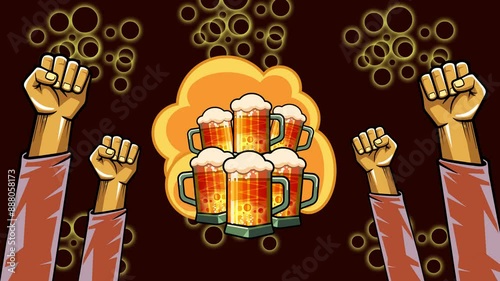 A large mug of cold beer with foam and bubbles, we demand beer, animation