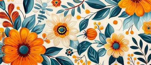 Wallpaper Mural Traditional Spanish tile art with detailed floral patterns, cultural heritage, Hispanic Heritage Month celebration, copy space for text, focus all object, deep depth of field Torontodigital.ca