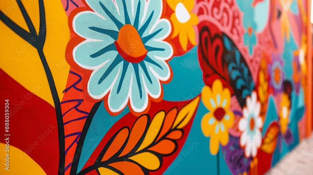 Vibrant mural Hispanic cultural heritage with colorful patterns