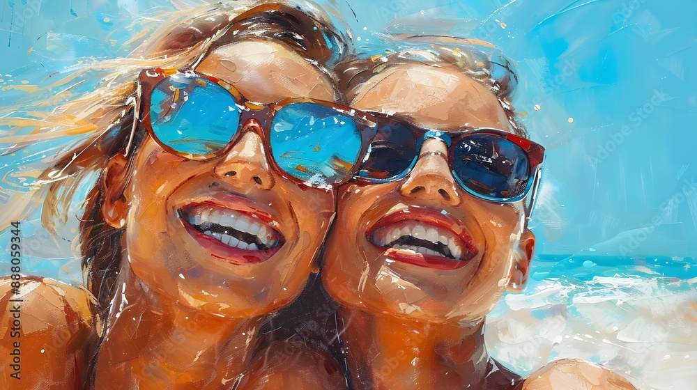 Fototapeta premium Friends Joyfully Celebrating a Sunny Day at the Beach