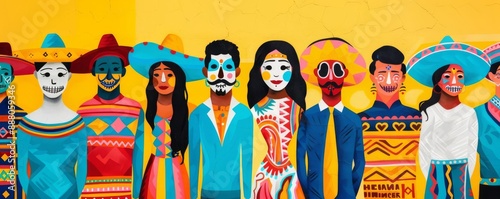 Obraz na płótnie Vibrant mural showcasing people of different backgrounds embracing Hispanic traditions w salonie