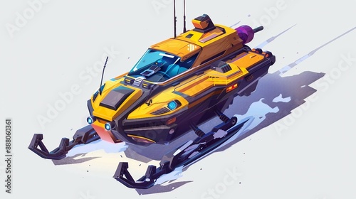 Isometric Aerosani Propeller Driven Snowmobile for Communications and Emergency Services - Illustration photo