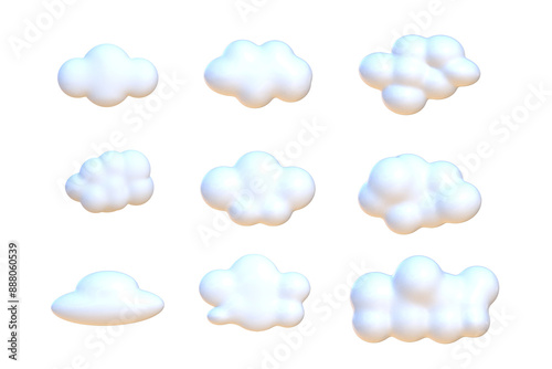 Clouds 3D realistic collection on PNG transparent background.