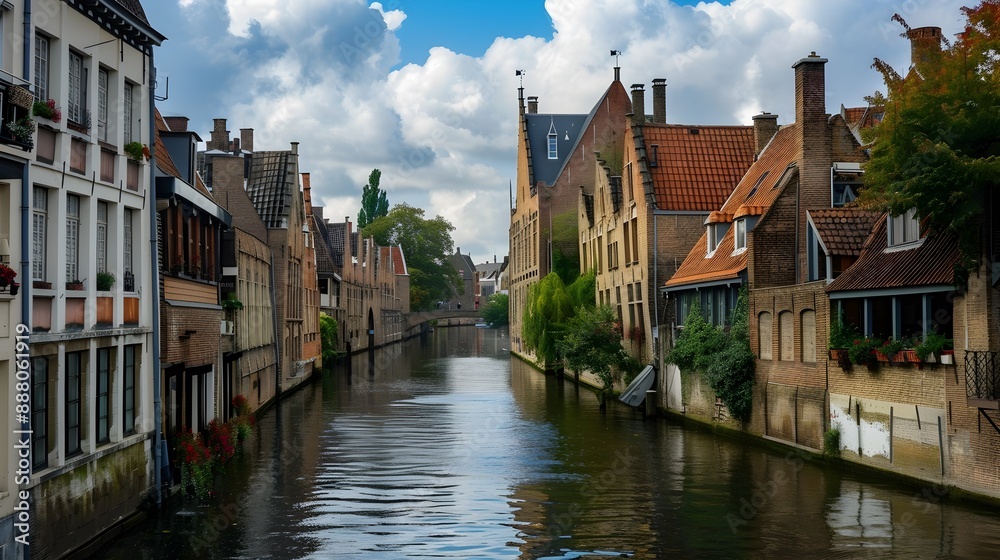 Fototapeta premium Picturesque cityscape with a tranquil canal running through the urban landscape