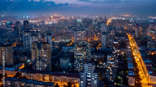 Wallpaper Mural Mesmerizing Aerial Cityscape at Night with Glowing Skyscrapers and Winding Streets Torontodigital.ca