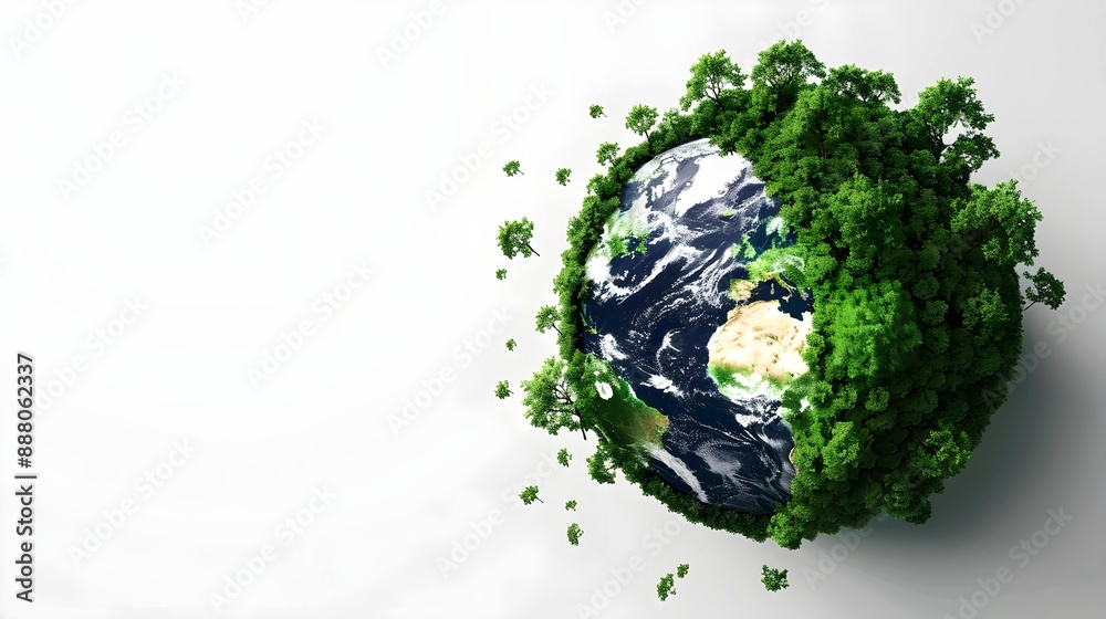 Ecology concept Green planet earth with tress world environment and earth day, Sustainable green Eco-friendly creative idea concept design, isolated on white background Ecology concept Green planet earth with tress world environment and earth day, Sustainable green Eco-friendly creative idea concept design, isolated on white background
