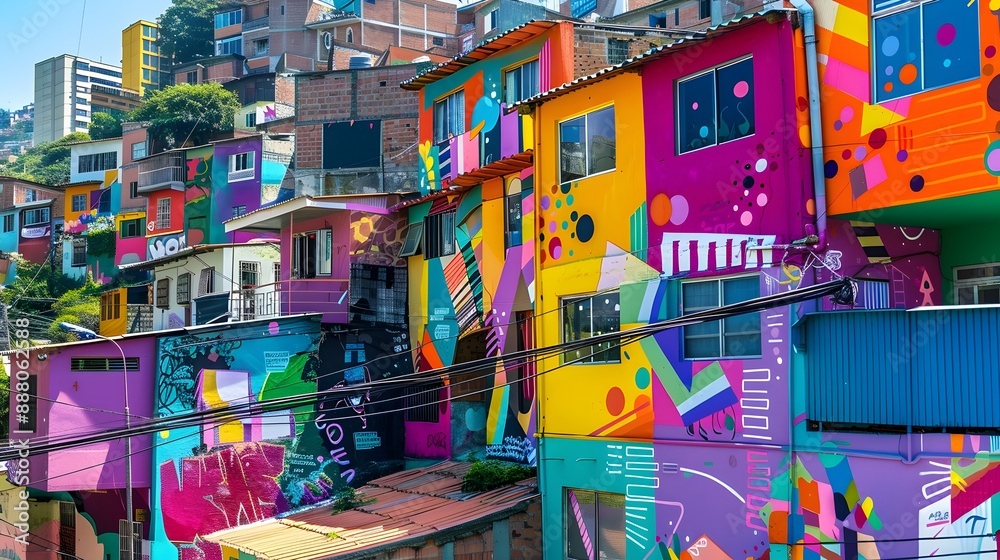 Vibrant Cityscape with Colorful Murals and Architecture Vibrant Cityscape with Colorful Murals and Architecture
