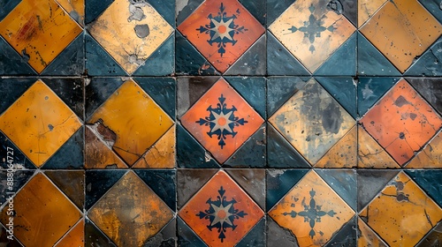 a close up of a tiled wall