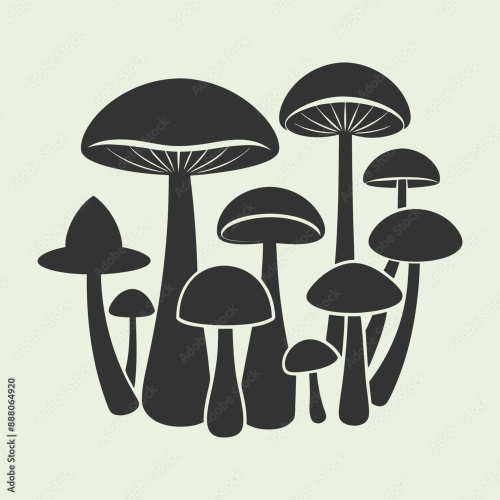 mushroom outline set silhouette illustration