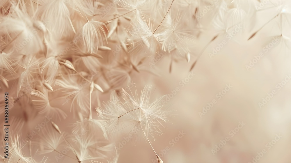 Dandelion fluff background for aesthetic minimalism style background. Beige, neutral and pastel color wallpaper with elegant and light flying fluffs. Fragile and lightweight. Dandelion fluff background for aesthetic minimalism style background. Beige, neutral and pastel color wallpaper with elegant and light flying fluffs. Fragile and lightweight.