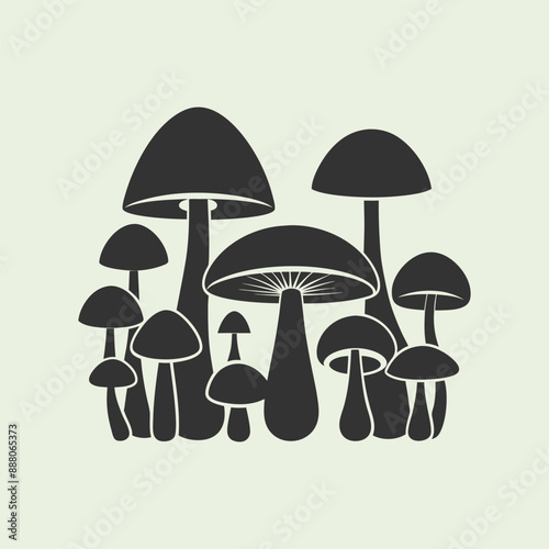 mushroom outline set silhouette illustration