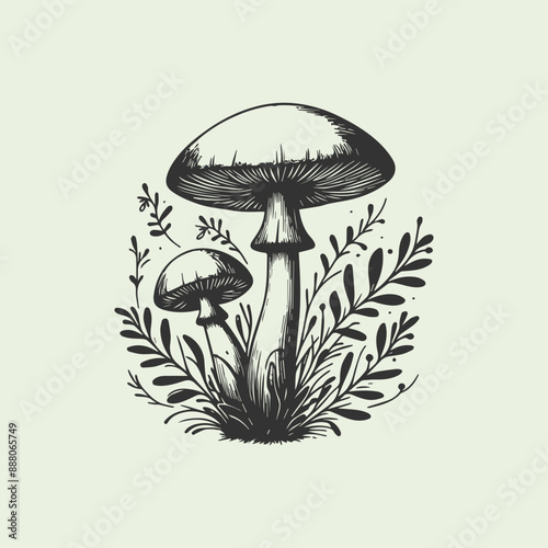 mushroom outline set silhouette illustration