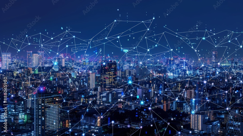 Naklejka premium 5G, 6G, Big data wireless network, high speed internet, cloud computing or connect diagram technology, Data storage, service, synchronize, online, financial, Connectivity global, smart city, Gen AI