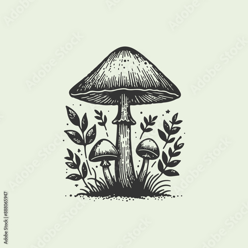mushroom outline set silhouette illustration