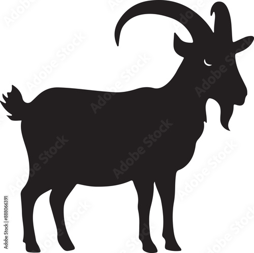 Cute goat silhouette vector art illustration, Goat animals, silhouette of a goat.