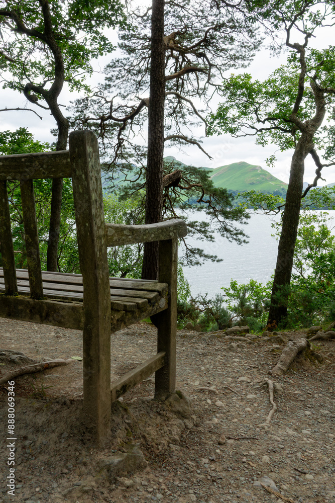 Wooden Bench Overlooking Lake District Landscape Wooden Bench Overlooking Lake District Landscape