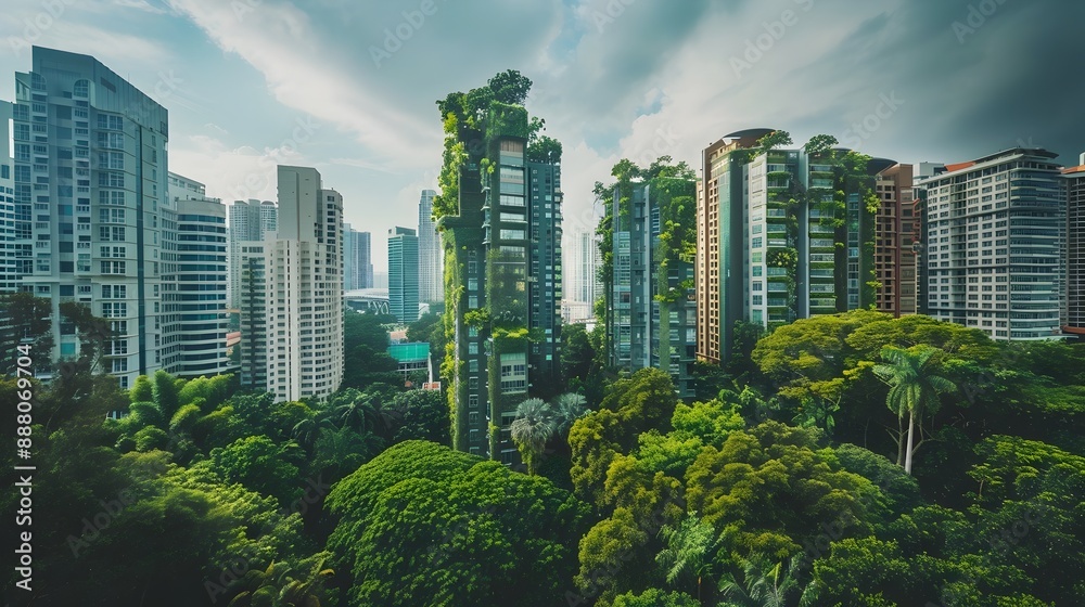 Lush Green Cityscape with Towering Skyscrapers,Stunning Urban Landscape Lush Green Cityscape with Towering Skyscrapers,Stunning Urban Landscape
