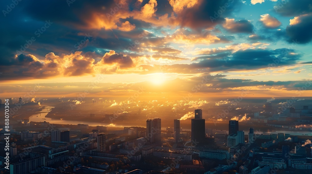 Obraz premium Dramatic Sunset Casts Shadows over Cityscape