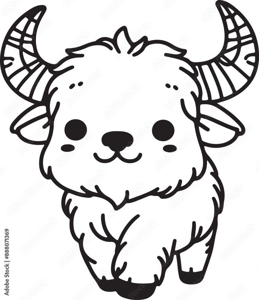 Fototapeta premium A beautiful funny buffalo ,line art