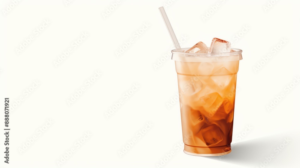 Refreshing iced tea in a clear cup against a plain white background, perfect for a summer day or a cool beverage illustration. Refreshing iced tea in a clear cup against a plain white background, perfect for a summer day or a cool beverage illustration.
