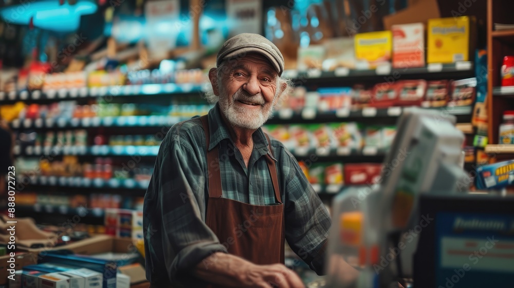 Elderly Store Clerk Providing Service