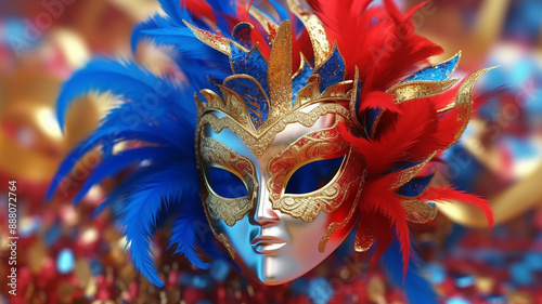 carnival mask with feathers, Generative AI.