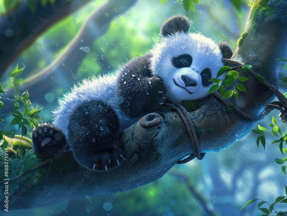 Fototapeta premium giant panda eating bamboo