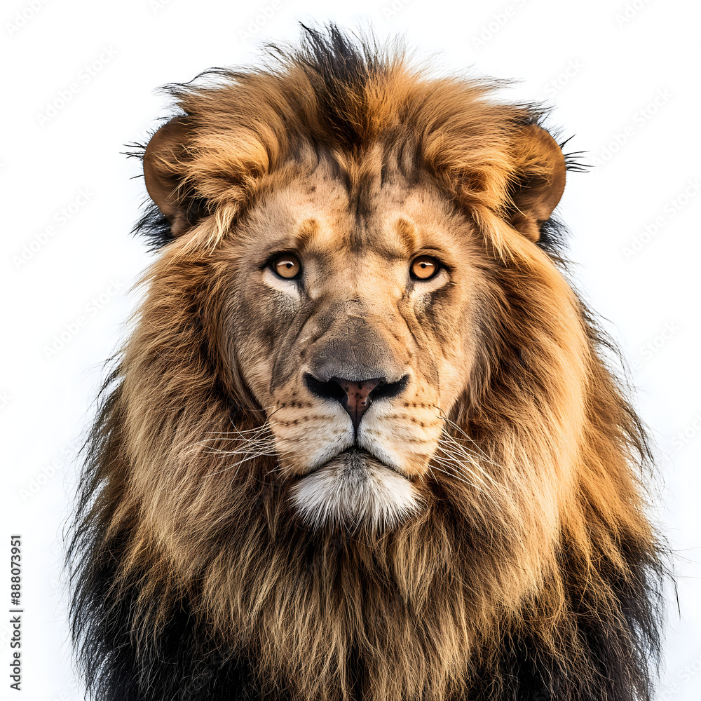 Fototapeta premium Majestic Portrait of a Lion Against a White Background
