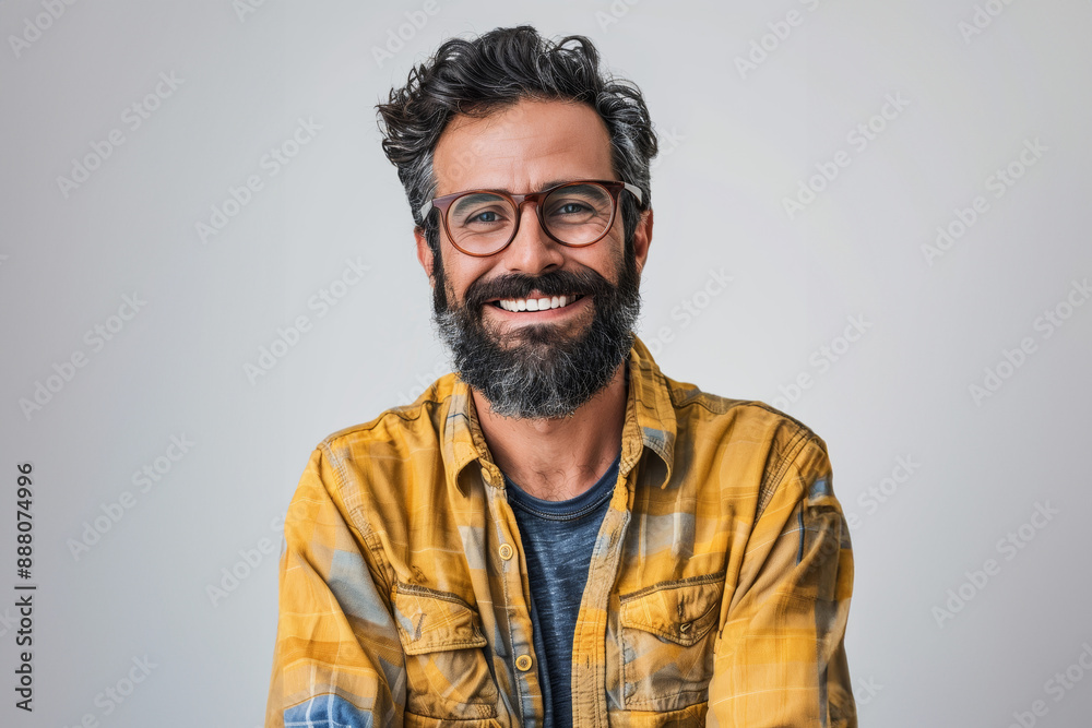 Obraz premium An elderly man with a warm smile poses confidently with his arms crossed, wearing a jacket. His relaxed demeanor and gentle expression reflect wisdom and contentment.