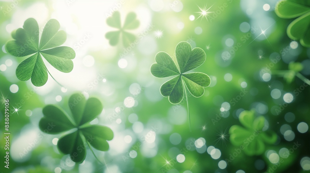 Floating four-leaf clovers with a bokeh background, symbolizing luck and nature's beauty. Floating four-leaf clovers with a bokeh background, symbolizing luck and nature's beauty.
