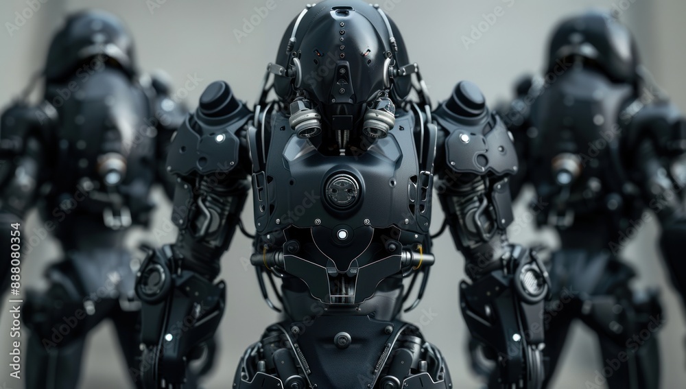 Black Armored Mechs in a Row Black Armored Mechs in a Row