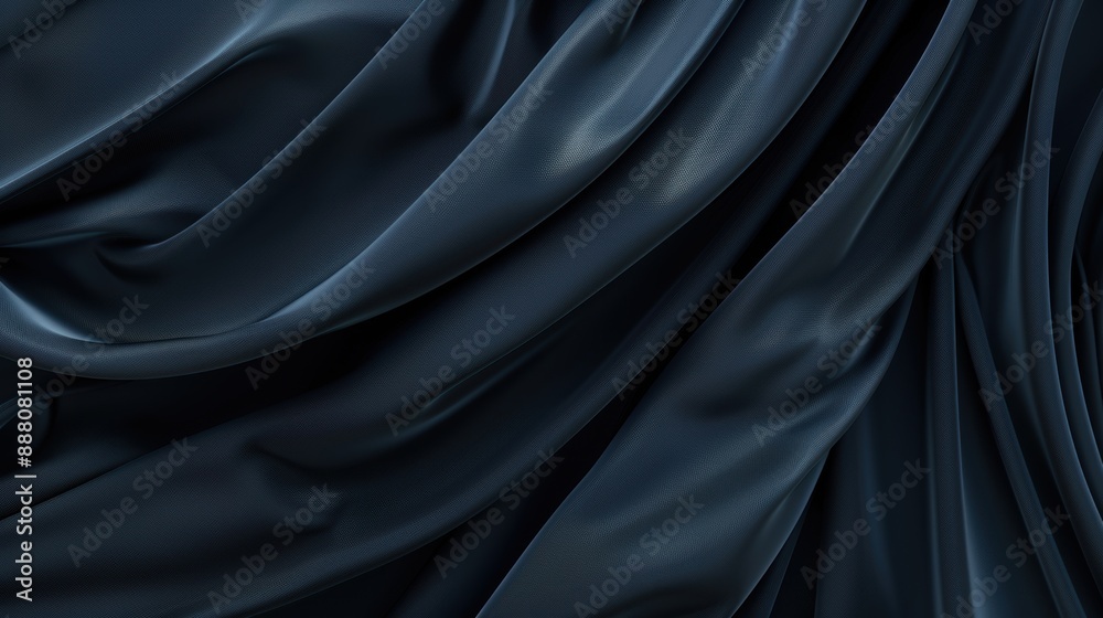 Obraz premium A dark gray and blue abstract elegant background. Drapery. Curtains. Fabric material. Light folds. Wave stripes. Gradients. Empty space. Design. Template.
